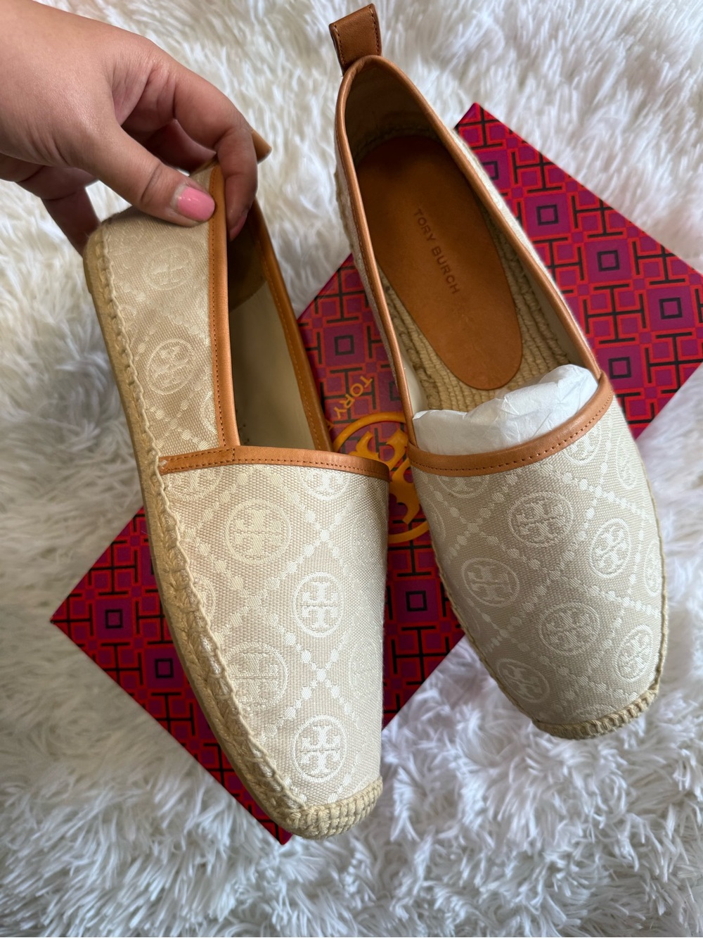 NWT Tory Burch Cream Monogram Espadrilles
